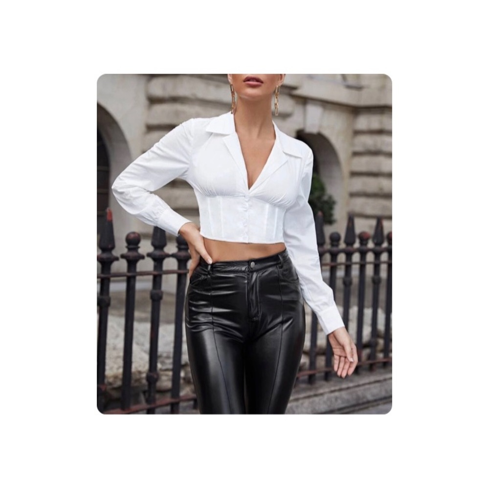 Button Front Eyelet Lace Up Knot Crop Top